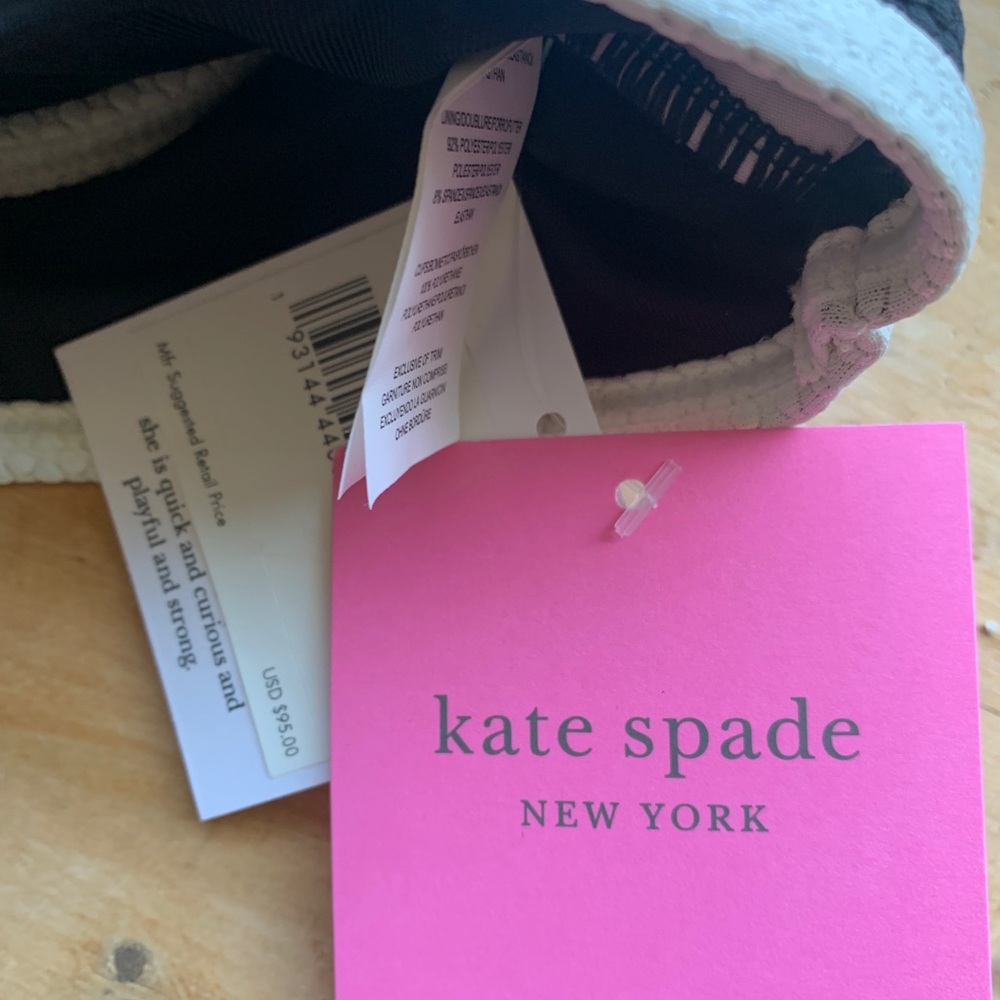 Brand new Kate Spade bikini top sports bra style flower buttons xs NWT black wht - Picture 4 of 8